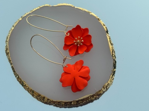 Koczyki wiszące kwiat kolor pomarańczowy