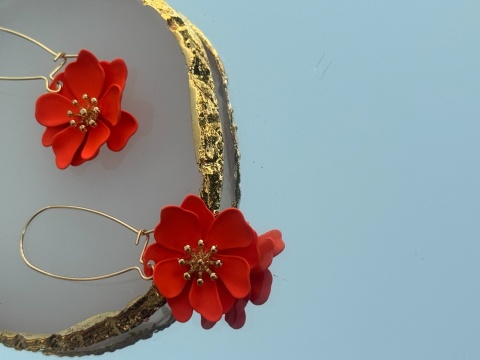 Koczyki wiszące kwiat kolor pomarańczowy