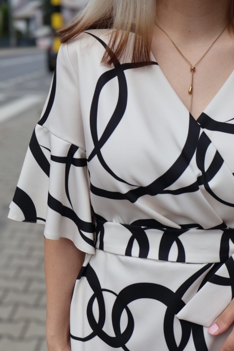 Wizytowa sukienka kopertowa Adriano Ines Rose, krótki rękaw, dzwonek