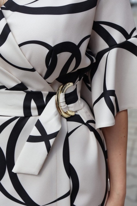 Wizytowa sukienka kopertowa Adriano Ines Rose, krótki rękaw, dzwonek