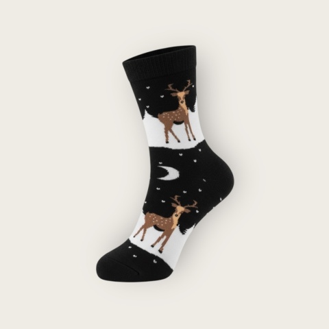 Bawełniane skarpetki świąteczne z motywem renifera Aurovia,czarne