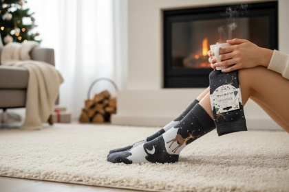 Bawełniane skarpetki świąteczne z motywem renifera Aurovia,szare