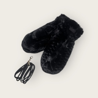 Czarne futerkowe rękawiczki jednopalczaste damskie ze sznureczkiem