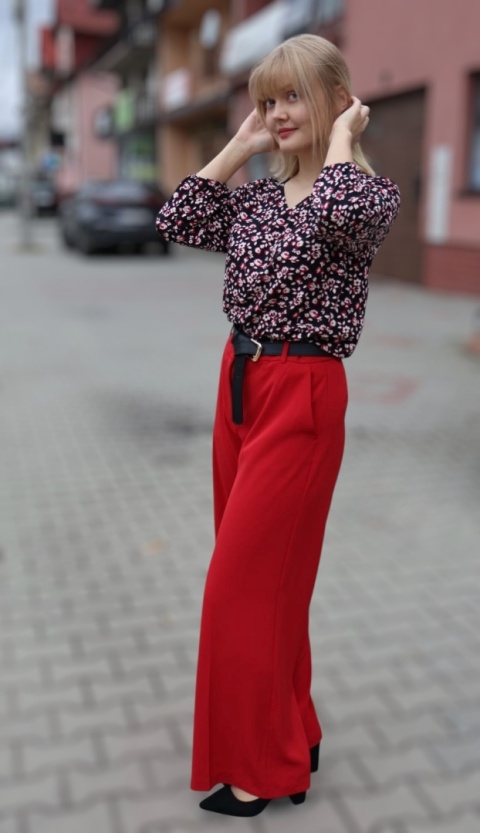 Czerwone eleganckie spodnie z szeroką nogawką H&M