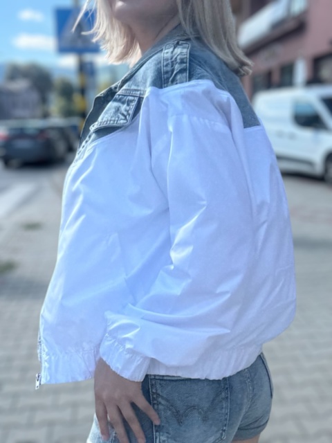 Kurtka jeansowo–bawełniana damska L, zapinana na zamek z kieszeniami