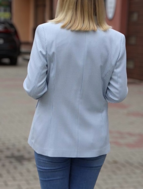 Marynarka w kratę zapinana na guzik, błękitna Sumada