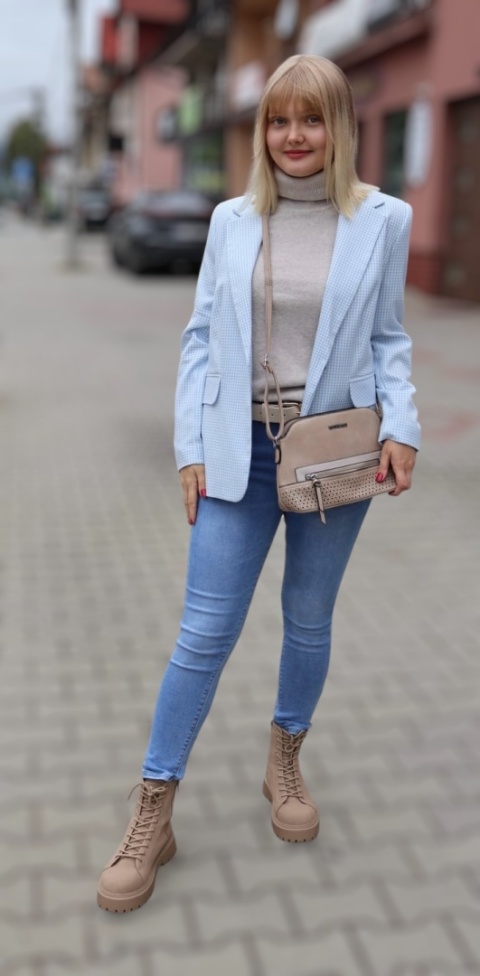 Marynarka w kratę zapinana na guzik, błękitna Sumada