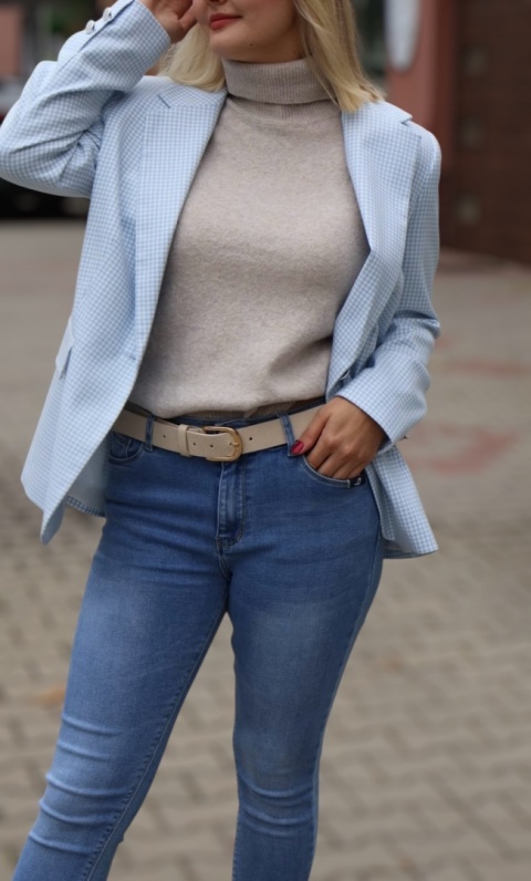 Marynarka w kratę zapinana na guzik, błękitna Sumada