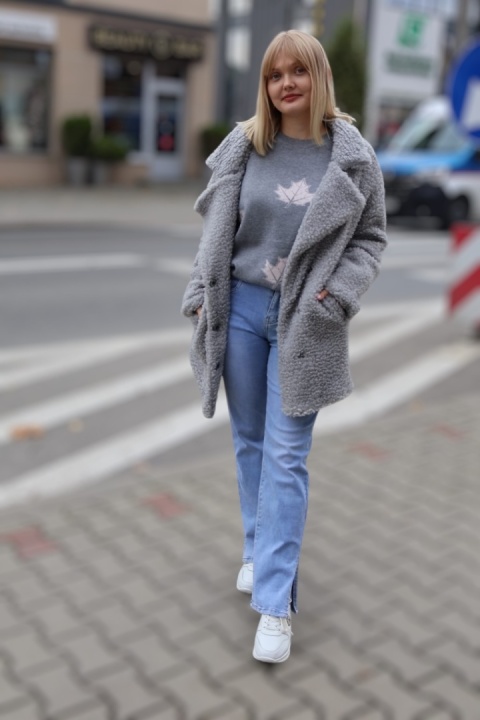 Płaszcz damski pluszowy szary oversize