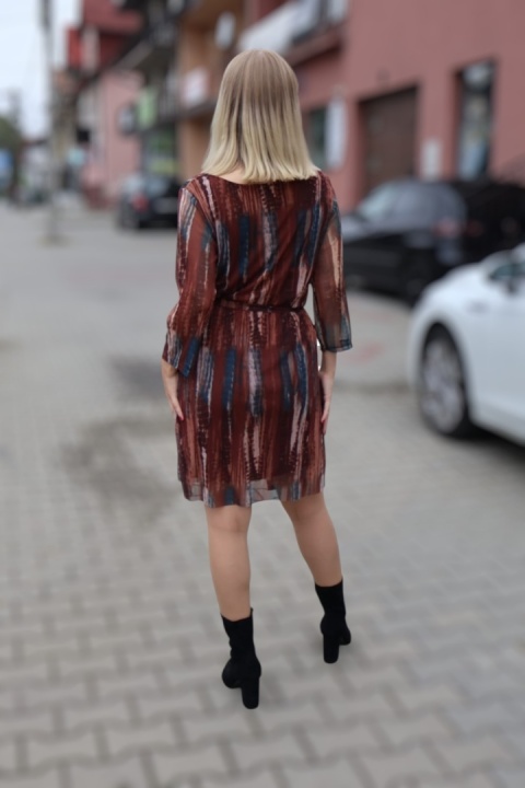 Sukienka damska wzorzysta, brązowa