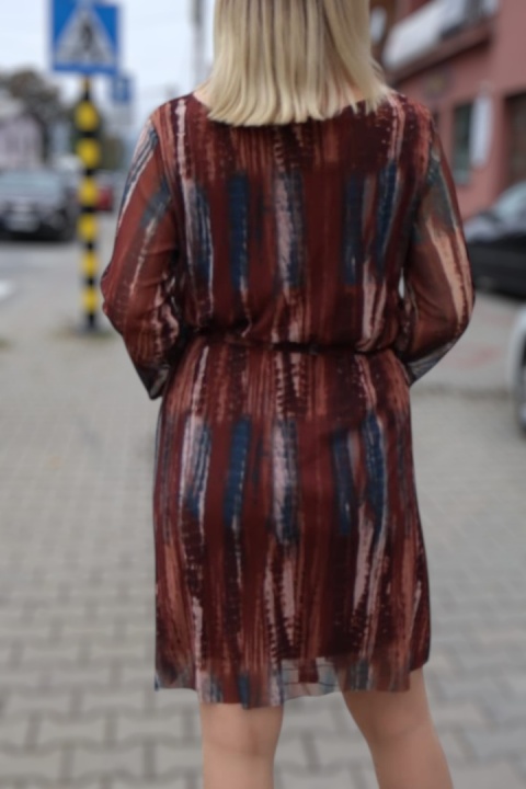 Sukienka damska wzorzysta, brązowa