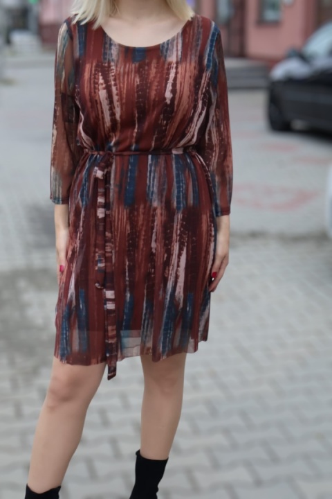 Sukienka damska wzorzysta, brązowa