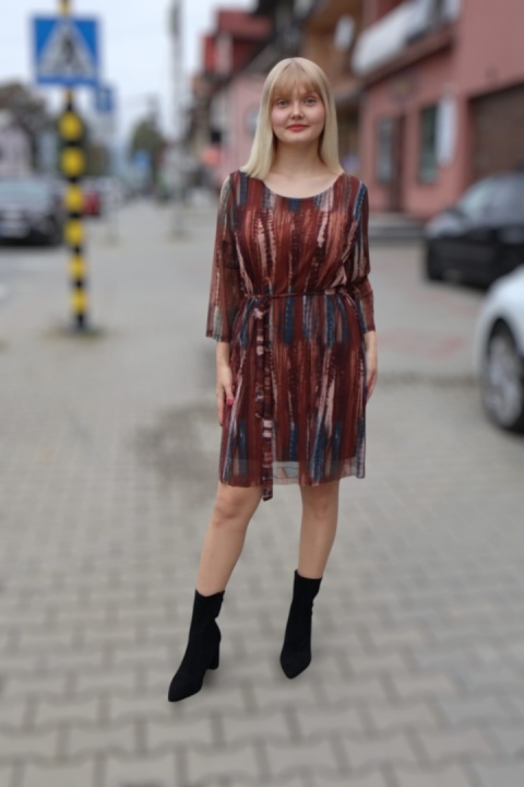 Sukienka damska wzorzysta, brązowa