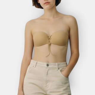 Samonośny biustonosz push-up z wiązaniem – Intimidao beżowy