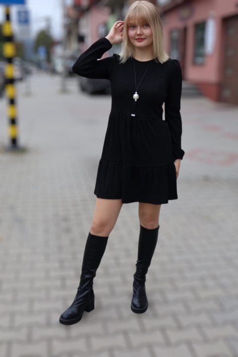 Sukienka mała czarna mini z falbanami OVS