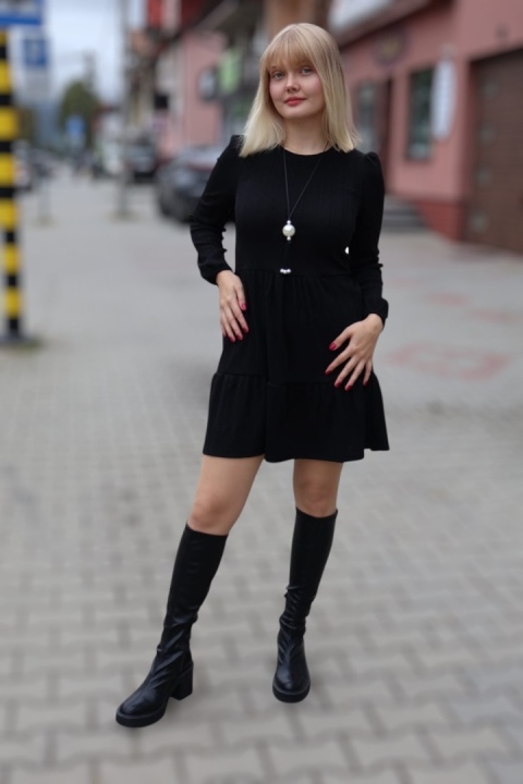 Sukienka mała czarna mini z falbanami OVS