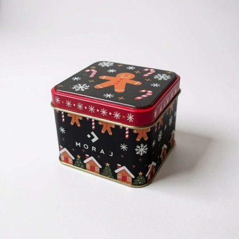 Świąteczne skarpetki z motywem piernikowym w ozdobnym metalowym pudełku Moraj