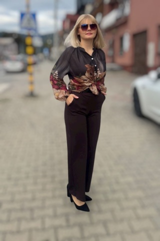 Zwiewna bawełniana koszula z motywem kwiatowym, czarna